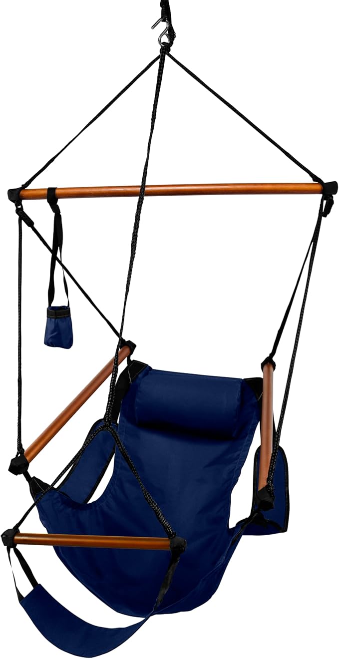 Hammaka Hanging Hammock Air Chair Wooden Dowels Blue
