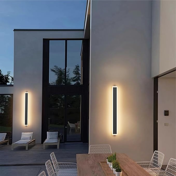 Tipace Modern LED Outdoor Sconce 31.5IN 24W Black Exterior Wall Light Fixture 2pack Long Outdoor Wall-Mounted Lamp Fixture with Frosted Acrylic for PatioPorchCourtyard (3000K)