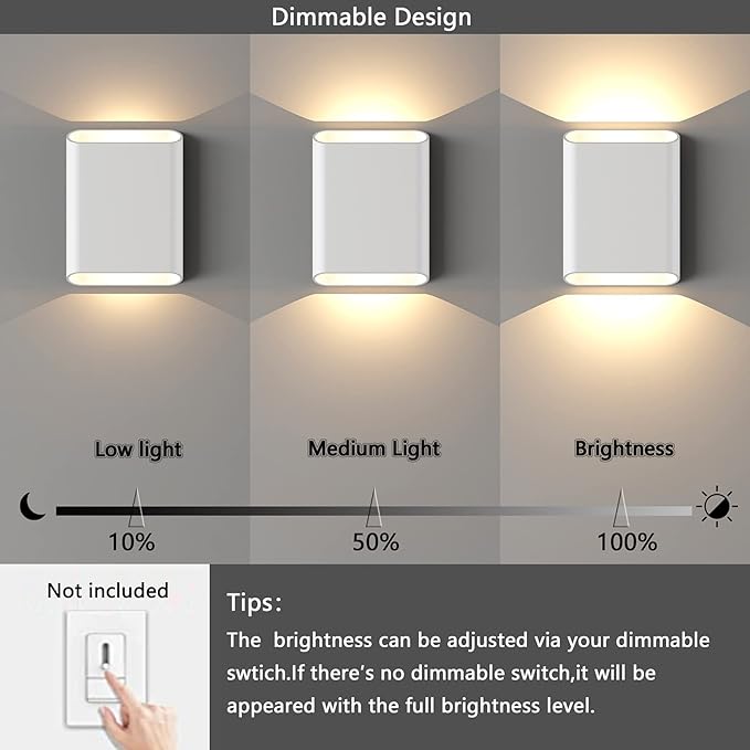 LED Wall Lights Outdoor Wall Sconces Dimmable 15.5W IP65 Waterproof Porch Lights Up and Down Modern Wall Lamps for Garage Yard 3000K 120-277V CRI 90+ Set of 2 (White)