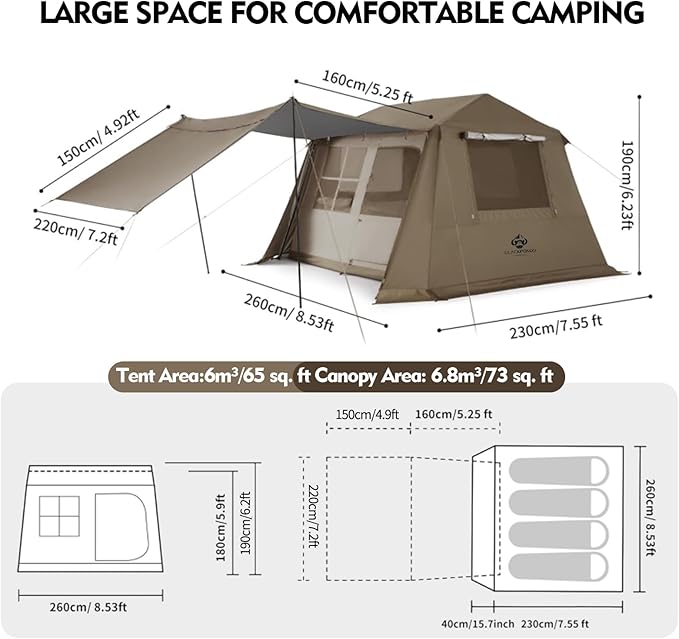 Jupiter 5 6 13 Outdoor Camping Tent for 4 6 8 People Fully Automatic Quick Opening Canopy for Outdoor Picnic Park &amp Family Use Silver Coated Sunscreen &amp Waterproof