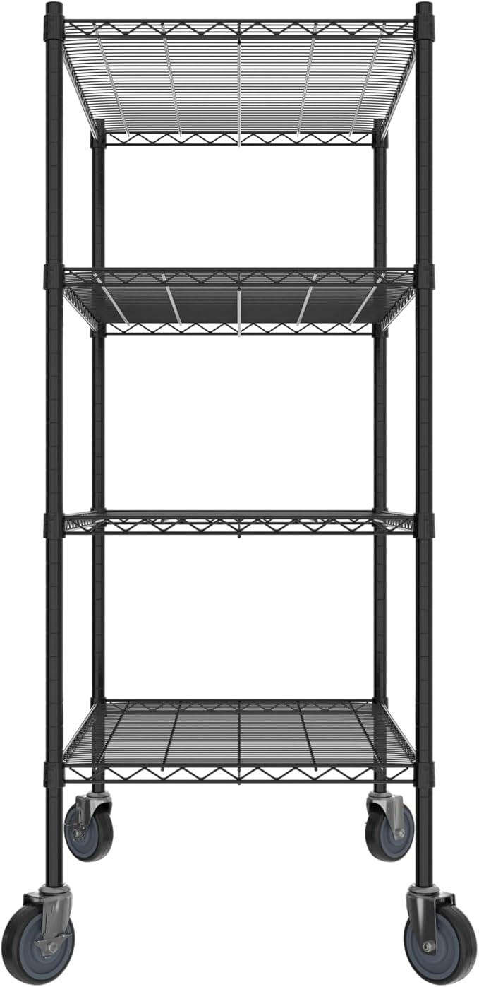 Commercial NSF Listed Black Epoxy Mobile Wire Shelving Kit 24 x 36 x 60 with 4 Shelves Perfect for Warehouse Walk-in Refrigerator Freezer Grocery Store Restaurant Dishroom