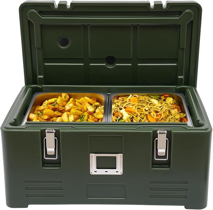 Insulated Food Pan Carrier Box with 2 Food Pans 31.7Qt Hot Cold Storage Container for Catering Camping Outdoor Picnics Green