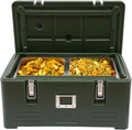 Insulated Food Pan Carrier Box with 2 Food Pans 31.7Qt Hot Cold Storage Container for Catering Camping Outdoor Picnics Green