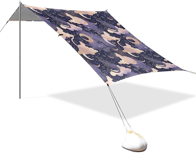 Camping Sun Shelters Moon Clouds and Cats Pattern Beach Canopy 126 * 110.2in