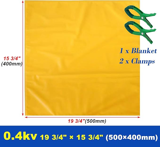 2-Pack Electrical Insulating Blanket Safety Insulated Blanket to Cover Service Panel/Busbar/Power Portable Electric Shock Blanket 4 Clamps(0.4kv-19 3/4 x 15 3/4 (50x40cm))