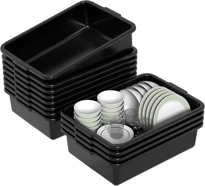 Obstnny 12 Packs 13 L Black Commercial Dish Bin Plastic Restaurant Bus Tubs Small Wash Basin