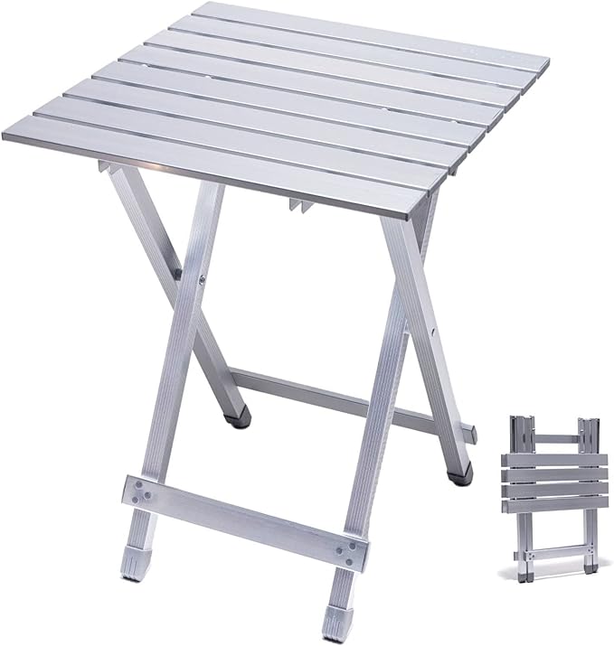 SUNNYFEEL Folding Camping Table - Lightweight Aluminum Portable Picnic Table 18.5x18.5x24.5 Inch for Cooking Beach Hiking Travel Fishing BBQ Indoor Outdoor Small Foldable Camp Tables