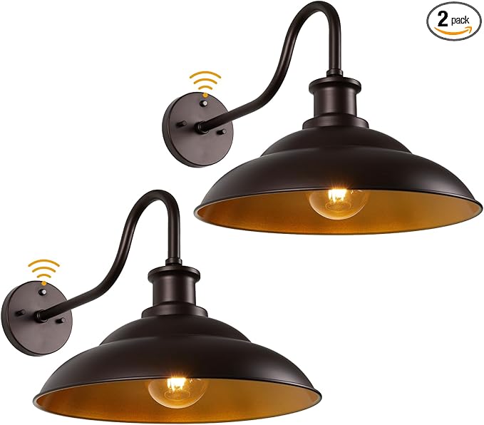 Dusk to Dawn Outdoor Barn Light Fixture 16 Inch Dome Large Wall Sconce Farmhouse Exterior Wall Mount Light for House Garage Patio Doorway 2 Pack