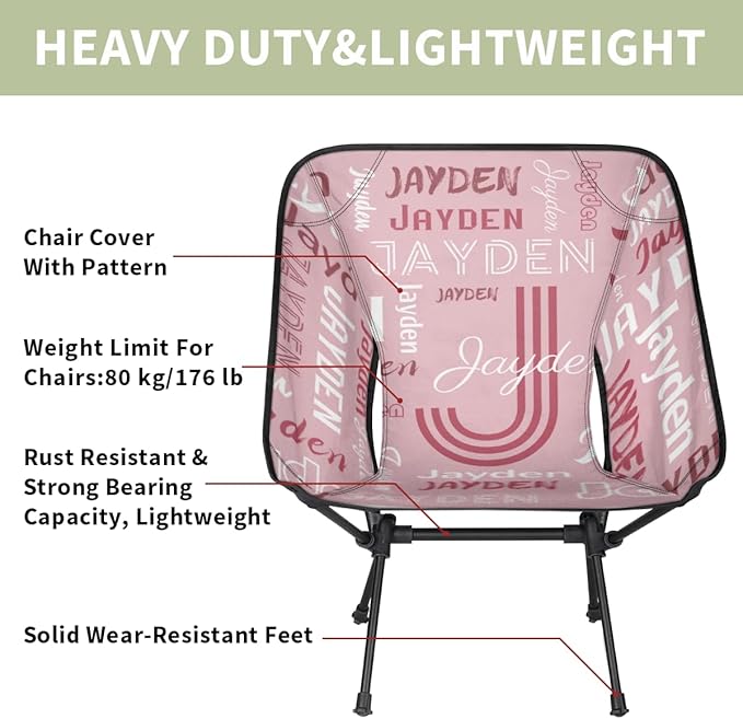 Custom Camping Chair Personalized Portable Backpacking Chair with Name Lightweight Folding Chair for Beach Hiking Peach