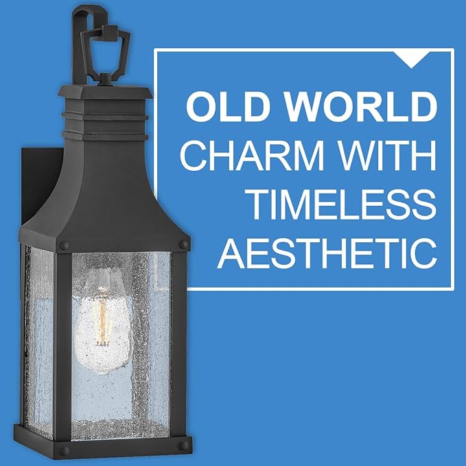 Hinkley Beacon Hill Single Light Wall Mount Outdoor Lantern – Aluminum Clear Seedy Glass Panes Old World Charm – Museum Black Finish