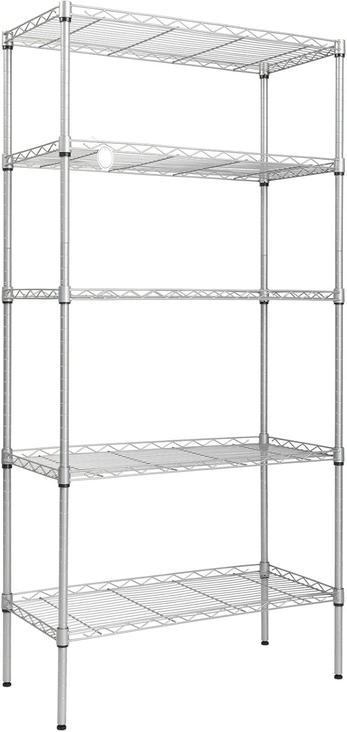 Adjustable Chrome Plated Iron Storage Rack 5-Layer Floor Standing Storage Rack Silver (35.43 X 13.78 X 70.87)“