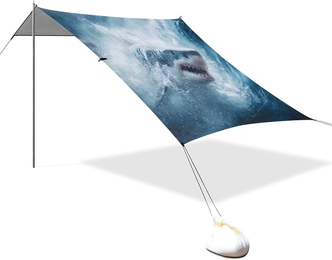 ALAZA Shark Beach Tent Sun Shelter UPF50+ Protection Beach Shade Canopy w/ 4 Sandbags for Outdoor Camping Fishing Backyard Fun Picnic 10x9 ft