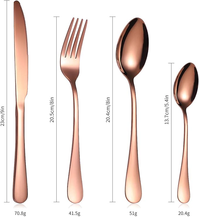 Cutlery Set 24 Piece Elegant Life Stainless Steel Flatware Silverware Service for 6 Knife Fork Spoon Set Ideal for Home/Camping/Party Easy Clean &amp Dishwasher Safe Rose Gold