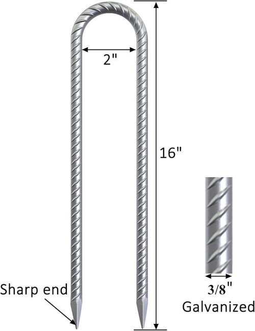 16 Inch Heavy Duty Trampoline Stakes U Shaped Rebar Ground Anchors for High Wind 3/8 Thick Steel U Shaped Stakes for Trampoline Tent Canopy Swing Set Playground &amp Bounce House 4 Pack