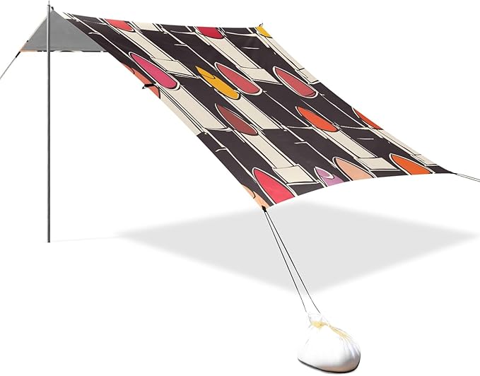 Colorful Abstract Lipstick Camping Sun Shelter Beach Tent Portable Beach Sun Shade Outdoor Canopy for Camping Trips Fishing Picnic