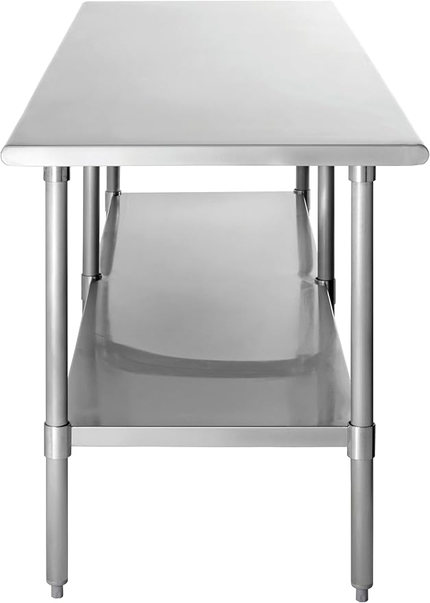 Kratos Stainless Steel Kitchen Prep Table 96x24 with Undershelf NSF Worktable for Restaurants - 18ga/430SS (28W-074)