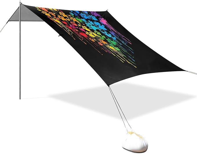 Camping Sun Shelters Color Drops with Dog Paws in Heart Shape Beach Canopy 126 * 110.2in