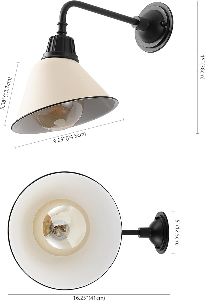 JONATHAN Y 9.63 Matte Almond/Black 1-Light Farmhouse Outdoor Sconce Industrial LED Wall Light Gooseneck Arm Barn Lamp with Metal Bell Shade for Porch Patio Kitchen LED Bulb Included (JYL7612J)