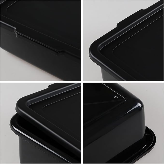 Taysisiter 13 L Plastic Commercial Bus Tub with Lid Restaurant Bus Bin Black 3 Packs