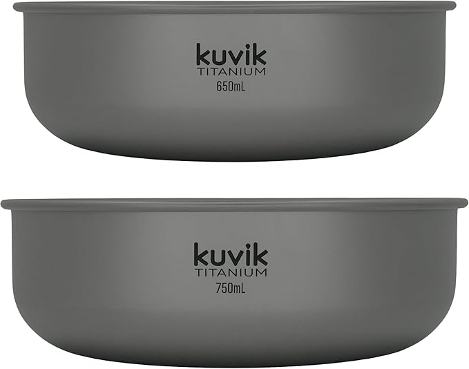 Kuvik Titanium Bowls 650ml (22 oz) and 750ml (25.4 oz) Combo - Ultralight and Compact Bowls for Backpacking Camping and Survival