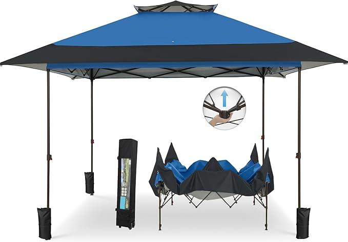 MFSTUDIO 13x13 Outdoor Pop Up Canopy TentEasy Set up Straight Leg Outdoor Canopies One Push Folding Instant Shelter Tents for BeachParty and Camping 169 Sq. Ft of Shade
