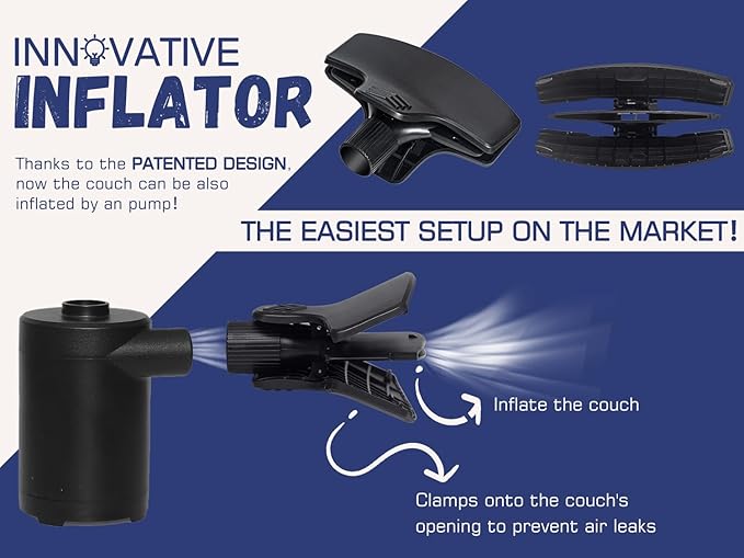 WEKAPO Inflatable Couch with Pump - Easiest Setup Crazy Comfy &amp Ultralight - Blow up Lounger Chair Perfect for Hiking Camping Beach Festivals - Lightweight Air Sofa for Relaxing Anywhere (Navy