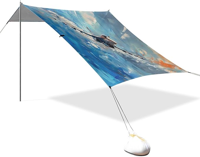 Camping Sun Shelters Fighter Jet Soaring in The Sky Beach Canopy 126 * 110.2in