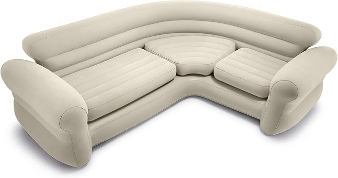 Intex Inflatable Corner Sofa L-Shaped Couch with 880 lb. Weight Capacity 2-in-1 Valve for Easy Indoor Setup 101 x 80 x 30”
