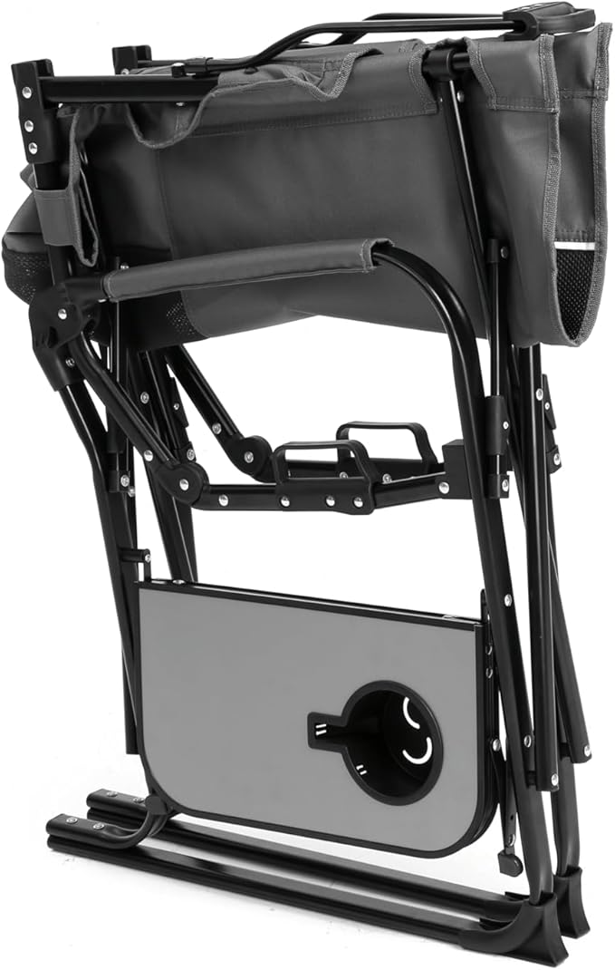 Foldable Directors Chair Heavy Duty Outdoor Camping Chair with Side Table and PocketOversized Rocking Lawn Chair for FishingBeachSport Events (Gray)