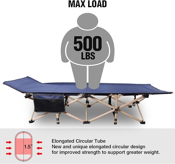 REDCAMP Folding Camping Cots for Adults Heavy Duty 28 Extra Wide Sturdy Portable Sleeping Cot for Camp Office Use Blue