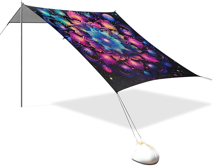 ALAZA Rainbow Mandala Galaxy Beach Tent Sun Shelter UPF50+ Protection Beach Shade Canopy w/ 4 Sandbags for Outdoor Camping Fishing Backyard Fun Picnic 10x9 ft