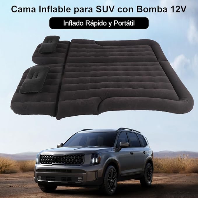 Greensen SUV Air Mattress Camping Car Air Bed Cushion Pillow for Car Sleeping Travel Inflatable Thickened Car Bed Back Seat Mattress with Two Air Pillows (Black)