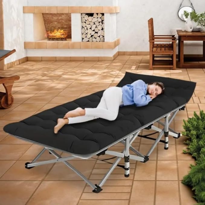 75-inch Extra-Large Folding Outdoor Camping Bed with Mattress Portable Folding Guest Bed Heavy-Duty Sleeping bedwith Storage Bag Suitable for Travel and Leisure