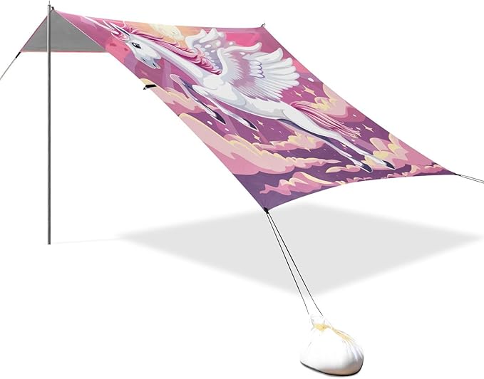 ALAZA Soaring Unicorn Beach Tent Sun Shelter UPF50+ Protection Beach Shade Canopy w/ 4 Sandbags for Outdoor Camping Fishing Backyard Fun Picnic 10x9 ft