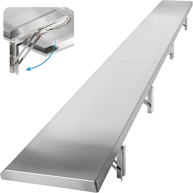 Folding Concession Shelf 72 x 12 Drop Down Concession Serving Window Stainless Steel Folding Shelf Serving Food Shelf for Windows