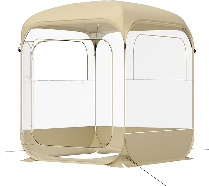 TABU 6×6ft Pop Up Bubble Tent with Top Cover for 4-6Coldproof &amp Windproof Outdoor Bubble Tent with Vent WindowsLarge Camping Shelters for BackyardsPartyHikingHeightened Version Beige