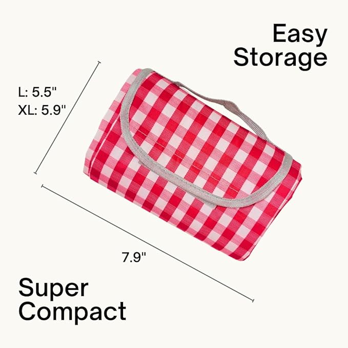 Cute Gingham Picnic Blanket Waterproof Foldable in Large 80x60in and Extra Large 80x80in Portable Compact Beach Blanket Oversized XL Outdoor Mat (Red X-Large)