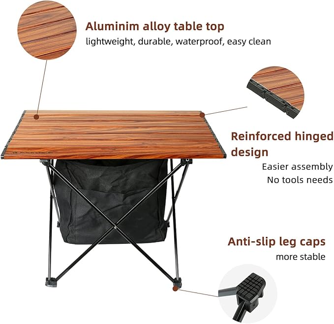 ROCK CLOUD Portable Camping Table Ultralight Aluminum Camp Table with Storage Bag Folding Beach Table for Camping Hiking Backpacking Outdoor Picnic Size M