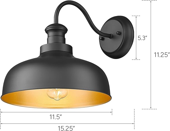 Farmhouse Barn Light11.5 Inch Outdoor Wall Light Weather Resistant Exterior Lighting FixtureOutdoor Wall Mount Light Anti-Rust Porch Light for House Patio Garage (Black2Pack)
