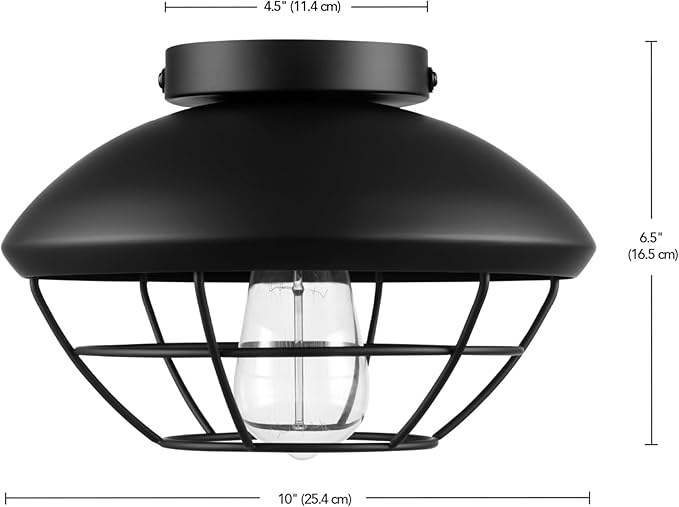 Globe Electric 60000120 1-Light Outdoor Flush Mount Ceiling Light Matte Black Finish Metal Cage Shade Weather Resistant Industrial Outdoor Ceiling Light E26 Base