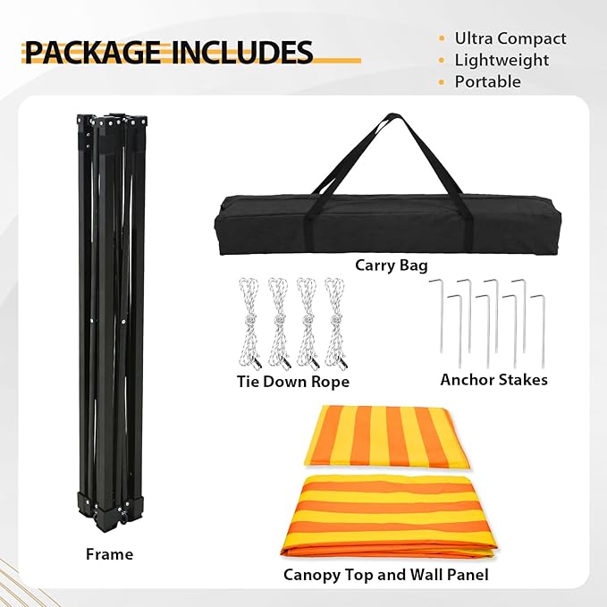 EAGLE PEAK Flex Compact 4x4 Pop-up Canopy Changing Room Portable Privacy Dressing Room for Indoor Fashion Photoshoots Camping or Pool Yellow/Orange