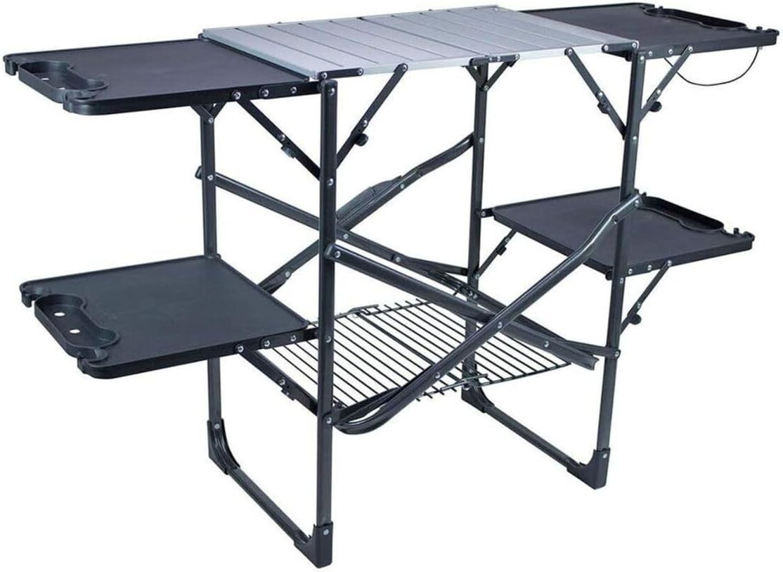 GCI OUTDOOR Slim-Fold Cook Station | Portable Folding Kitchen Table with a Heat Resistant Tabletop 4 Side Tables &amp Storage Rack Perfect for Picnics &amp Camping Trips