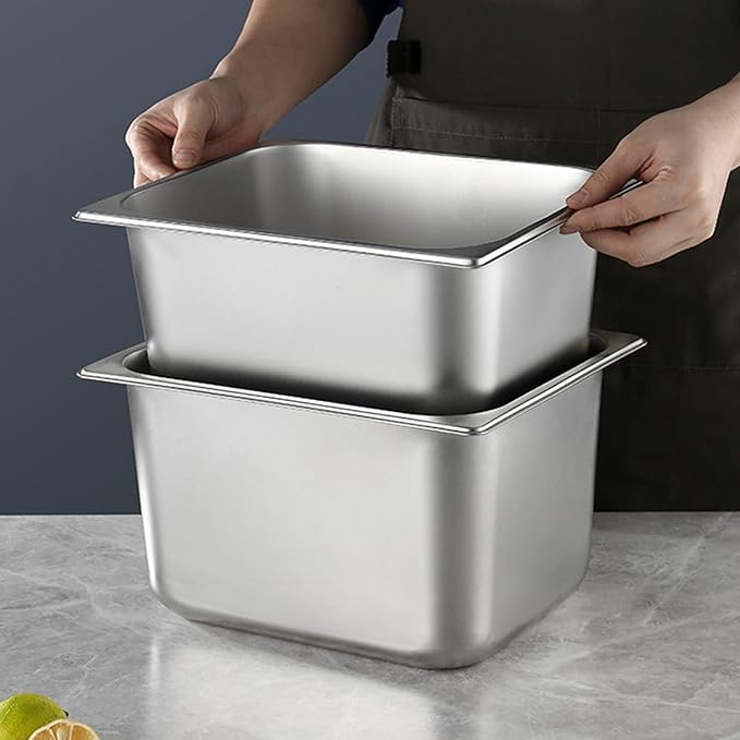 Stainless Steel TubCommercial Grade Stainless Steel Half Size Food Pan with Lid Food Preparation Tub for Kitchen Storage and Organization