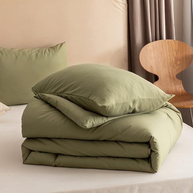 ROSGONIA Queen Comforter Set Olive Green 3pcs Bedding Sets Queen (1 Boho Olive Comforter &amp 2 Pillowcases) All Season Lightweight Blanket Quilt