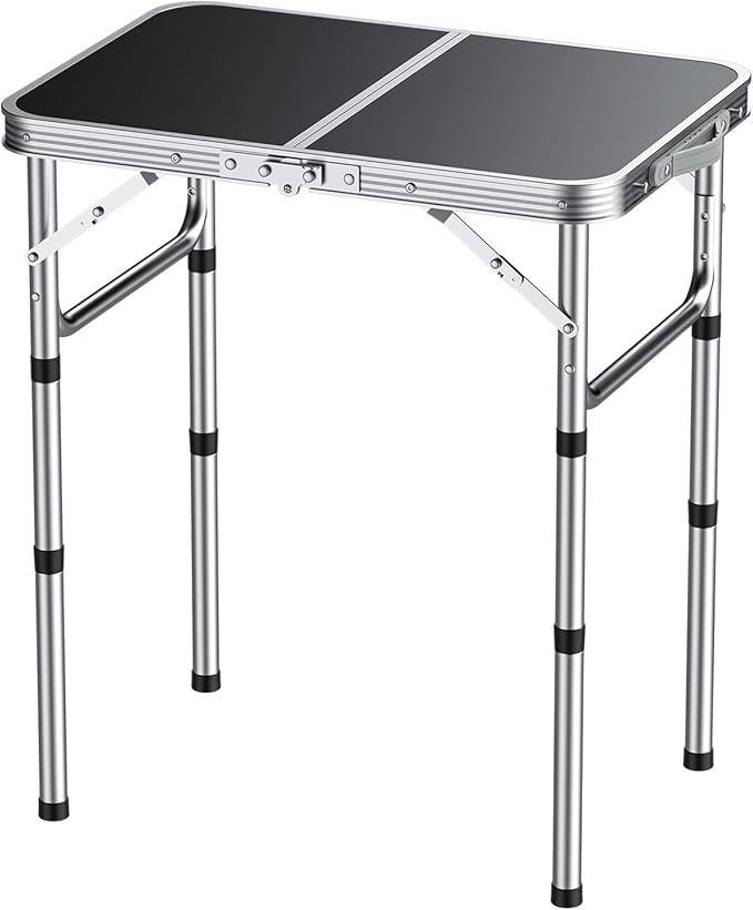 EYPINS Folding Camping Table Portable - Aluminum 22.8'' Lx15.7'' W3 Height Adjustable Small Camping Table LightweightWaterproof Outdoor Folding Table with Carry Handle for Picnic CookingBBQBeach