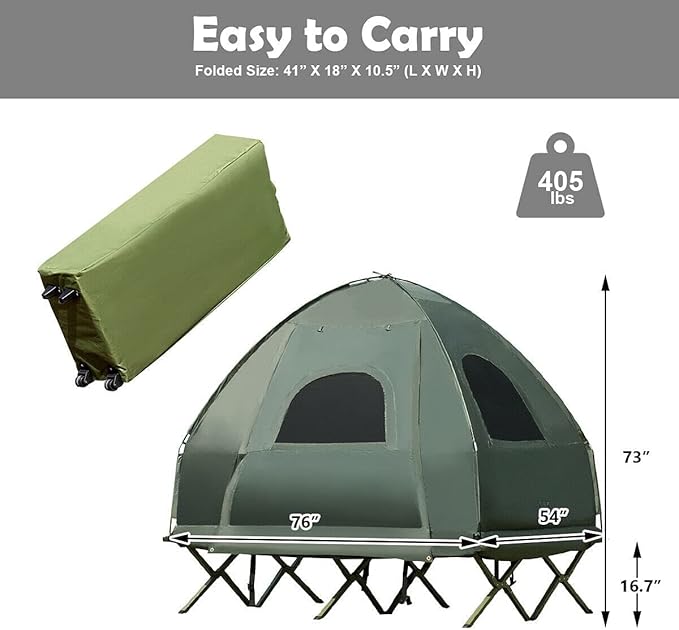 LUARANE Double Tent Bed Outdoor Folding Tent Set with Air Mattress &amp Sleeping Bag 2 Person Waterproof Raised Camping Tent Bed with Carry Bag Suitable for Hiking Camping Picnics