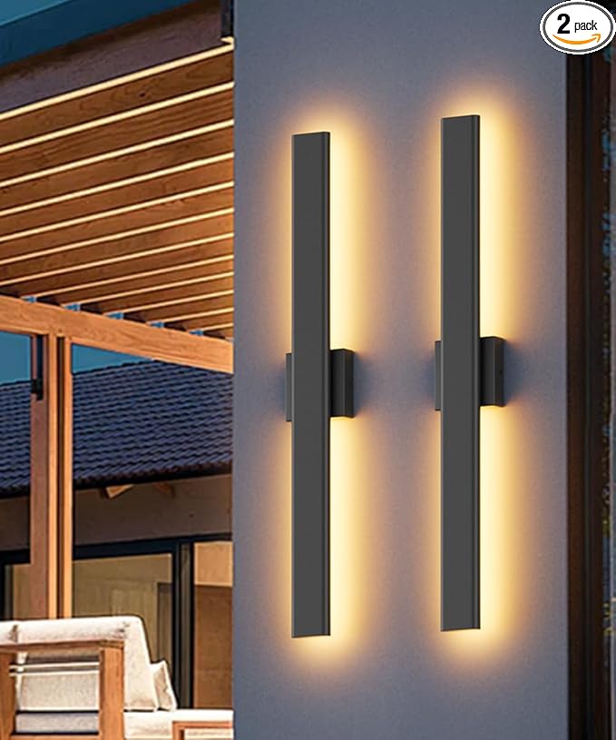 Aipsun 2 Packs Outdoor Wall Sconce 3000K 4000K 6000K 31.5in Modern Black Exterior Light Long LED Linear Wall Light Outside Lighting for Entrance Hallway Garage Porch(3CCT)
