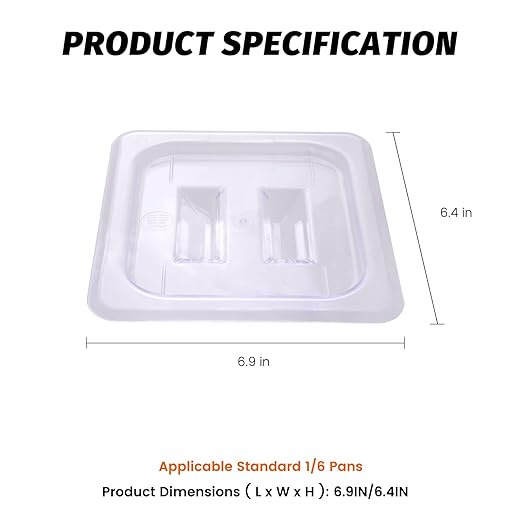 6-Pcs Food Pan Lid 1/6 Size Clear Polycarbonate Hotel Pan Cover with handle