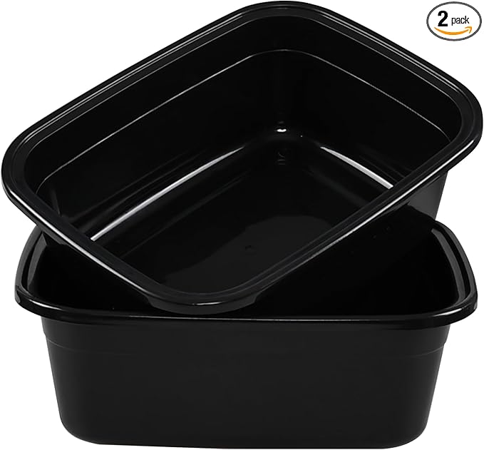 Saedy 2-Pack 18 Quart Plastic Kitchen Washing Basin Rectangular Dishpan Wash Tub Black