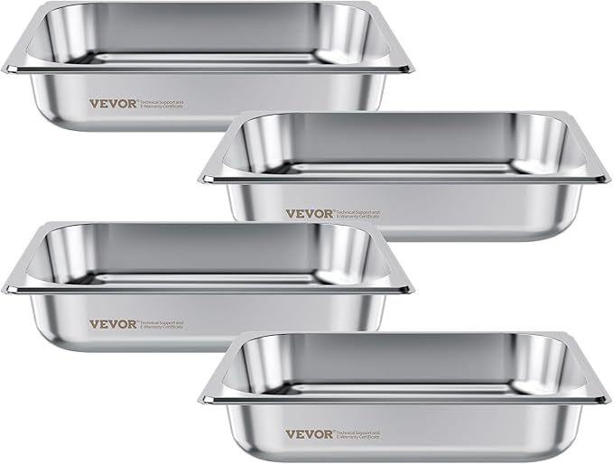 VEVOR 4 Pack Stainless Steam Hotel Pan 1/2 Size Table Steam Pan 2.5 Inch Deep Anti Jam Restaurant Supplies Reusable Rustproof Catering Storage for Home Party Restaurant Hotel Buffet
